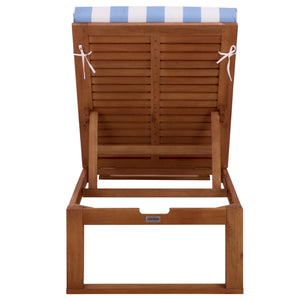 Safavieh Sophie Lounger - Elegant Outdoor Retreat With Durable Eucalyptus Frame And Soft Foam Cushioning Natural ,Baby Blue Stripe Eucalyptus,Fabric,Foam Pat7101u