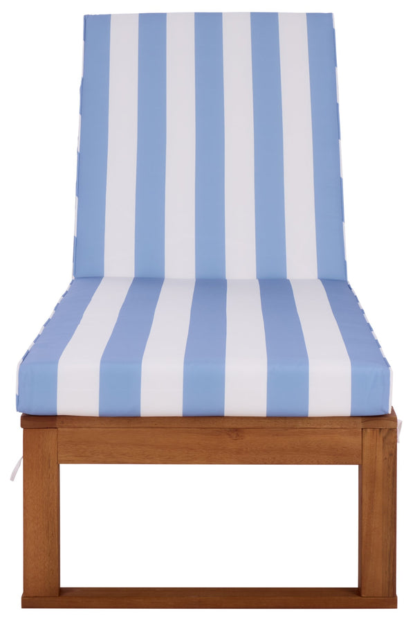 Safavieh Sophie Lounger - Elegant Outdoor Retreat With Durable Eucalyptus Frame And Soft Foam Cushioning Natural ,Baby Blue Stripe Eucalyptus,Fabric,Foam Pat7101u