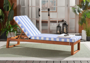 Safavieh Sophie Lounger - Elegant Outdoor Retreat With Durable Eucalyptus Frame And Soft Foam Cushioning Natural ,Baby Blue Stripe Eucalyptus,Fabric,Foam Pat7101u