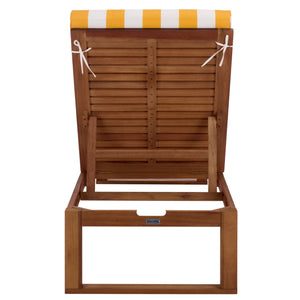 Safavieh Sophie Lounger - Elegant Outdoor Retreat With Durable Eucalyptus Frame And Soft Foam Cushioning Natural ,Yellow Stripe Eucalyptus,Fabric,Foam Pat7101y