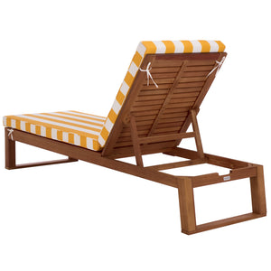 Safavieh Sophie Lounger - Elegant Outdoor Retreat With Durable Eucalyptus Frame And Soft Foam Cushioning Natural ,Yellow Stripe Eucalyptus,Fabric,Foam Pat7101y