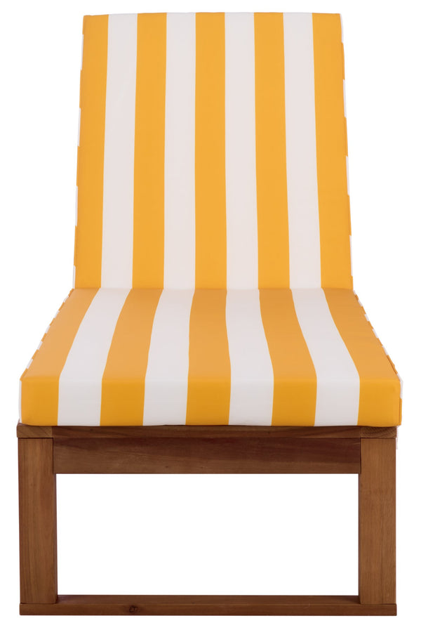 Safavieh Sophie Lounger - Elegant Outdoor Retreat With Durable Eucalyptus Frame And Soft Foam Cushioning Natural ,Yellow Stripe Eucalyptus,Fabric,Foam Pat7101y
