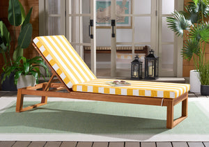 Safavieh Sophie Lounger - Elegant Outdoor Retreat With Durable Eucalyptus Frame And Soft Foam Cushioning Natural ,Yellow Stripe Eucalyptus,Fabric,Foam Pat7101y
