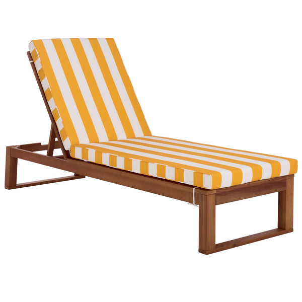 Safavieh Sophie Lounger - Elegant Outdoor Retreat With Durable Eucalyptus Frame And Soft Foam Cushioning Natural ,Yellow Stripe Eucalyptus,Fabric,Foam Pat7101y