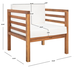 Safavieh KINNELL Outdoor Armchair - Stylish Wood Frame with Plush Cushions for Ultimate Comfort & Durability Natural / Beige PAT7301A