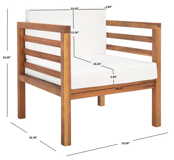 Safavieh KINNELL Outdoor Armchair - Stylish Wood Frame with Plush Cushions for Ultimate Comfort & Durability Natural / Beige PAT7301A