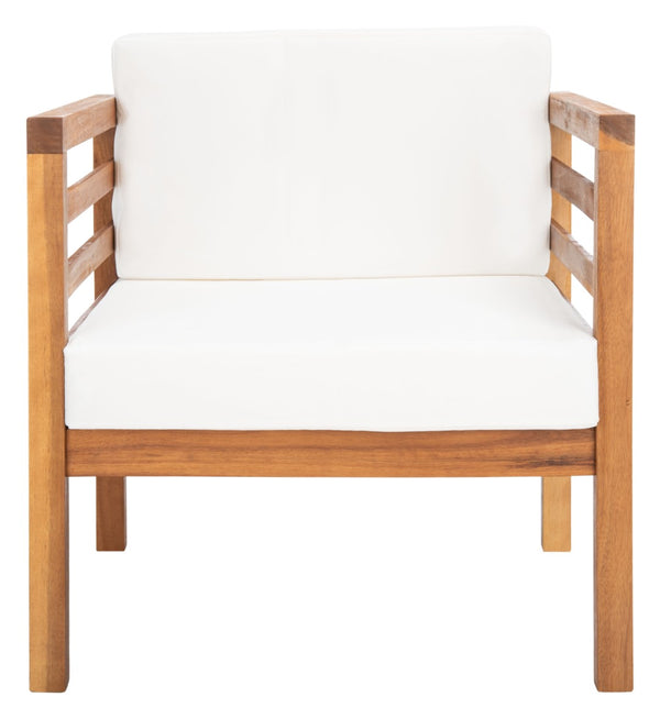 Safavieh KINNELL Outdoor Armchair - Stylish Wood Frame with Plush Cushions for Ultimate Comfort & Durability Natural / Beige PAT7301A