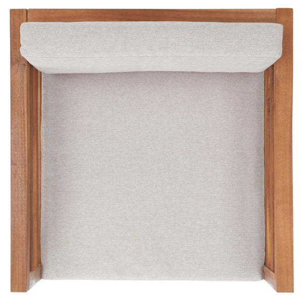 Safavieh KINNELL Outdoor Armchair - Stylish Wood Frame with Plush Cushions for Ultimate Comfort & Durability Natural / Light Grey PAT7301E