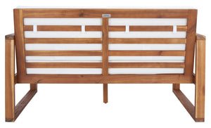 Safavieh EMIKO Outdoor Bench - Modern Comfort for Your Porch or Patio with Plush Cushions and Stylish Design Natural / Beige PAT7302A