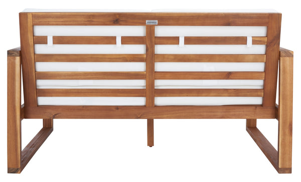 Safavieh EMIKO Outdoor Bench - Modern Comfort for Your Porch or Patio with Plush Cushions and Stylish Design Natural / Beige PAT7302A