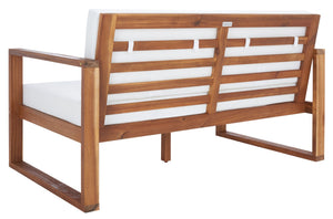Safavieh EMIKO Outdoor Bench - Modern Comfort for Your Porch or Patio with Plush Cushions and Stylish Design Natural / Beige PAT7302A