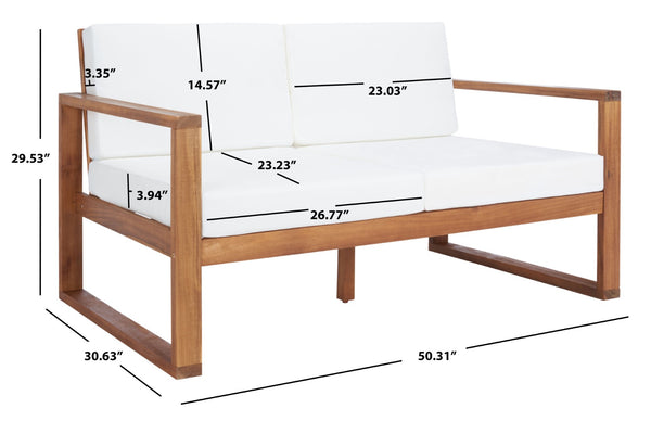 Safavieh EMIKO Outdoor Bench - Modern Comfort for Your Porch or Patio with Plush Cushions and Stylish Design Natural / Beige PAT7302A