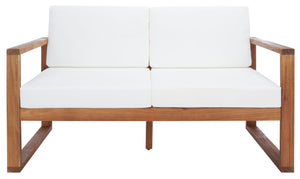 Safavieh EMIKO Outdoor Bench - Modern Comfort for Your Porch or Patio with Plush Cushions and Stylish Design Natural / Beige PAT7302A