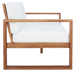 Safavieh EMIKO Outdoor Bench - Modern Comfort for Your Porch or Patio with Plush Cushions and Stylish Design Natural / Beige PAT7302A
