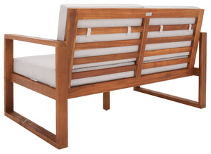 Safavieh EMIKO Outdoor Bench - Modern Comfort for Your Porch or Patio with Plush Cushions and Stylish Design Natural / Light Grey PAT7302E