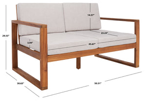 Safavieh EMIKO Outdoor Bench - Modern Comfort for Your Porch or Patio with Plush Cushions and Stylish Design Natural / Light Grey PAT7302E