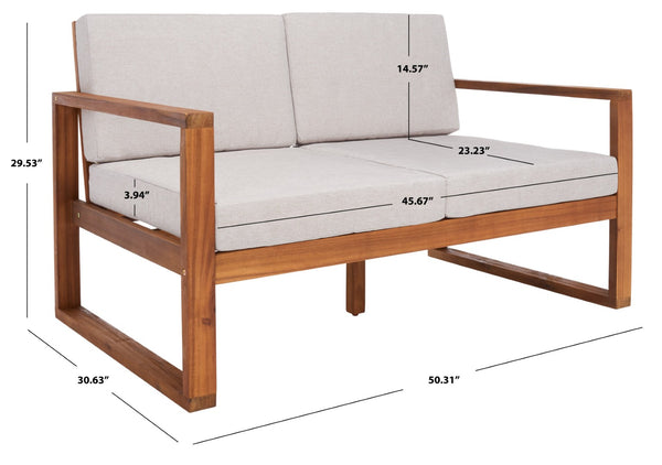Safavieh EMIKO Outdoor Bench - Modern Comfort for Your Porch or Patio with Plush Cushions and Stylish Design Natural / Light Grey PAT7302E
