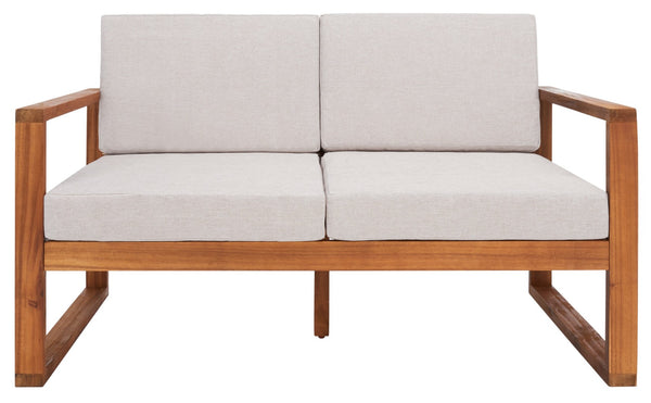 Safavieh EMIKO Outdoor Bench - Modern Comfort for Your Porch or Patio with Plush Cushions and Stylish Design Natural / Light Grey PAT7302E