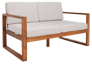 Safavieh EMIKO Outdoor Bench - Modern Comfort for Your Porch or Patio with Plush Cushions and Stylish Design Natural / Light Grey PAT7302E