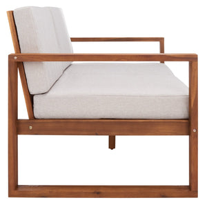 Safavieh EMIKO Outdoor Bench - Modern Comfort for Your Porch or Patio with Plush Cushions and Stylish Design Natural / Light Grey PAT7302E