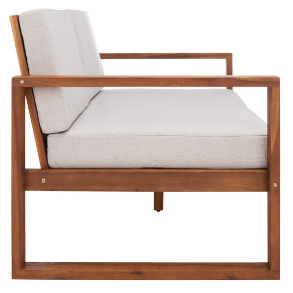 Safavieh EMIKO Outdoor Bench - Modern Comfort for Your Porch or Patio with Plush Cushions and Stylish Design Natural / Light Grey PAT7302E