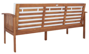 Safavieh FINNICK Outdoor Bench - Timeless 1920s Garden Charm with Plush Cushions for Stylish Comfort & Durability Natural / Beige PAT7303A