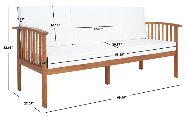 Safavieh FINNICK Outdoor Bench - Timeless 1920s Garden Charm with Plush Cushions for Stylish Comfort & Durability Natural / Beige PAT7303A