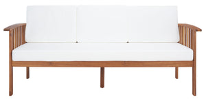Safavieh FINNICK Outdoor Bench - Timeless 1920s Garden Charm with Plush Cushions for Stylish Comfort & Durability Natural / Beige PAT7303A