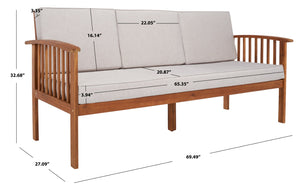 Safavieh FINNICK Outdoor Bench - Timeless 1920s Garden Charm with Plush Cushions for Stylish Comfort & Durability Natural / Light Grey PAT7303E