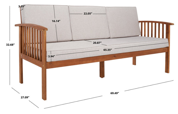 Safavieh FINNICK Outdoor Bench - Timeless 1920s Garden Charm with Plush Cushions for Stylish Comfort & Durability Natural / Light Grey PAT7303E