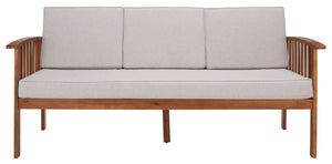Safavieh FINNICK Outdoor Bench - Timeless 1920s Garden Charm with Plush Cushions for Stylish Comfort & Durability Natural / Light Grey PAT7303E
