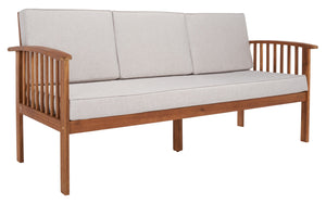 Safavieh FINNICK Outdoor Bench - Timeless 1920s Garden Charm with Plush Cushions for Stylish Comfort & Durability Natural / Light Grey PAT7303E