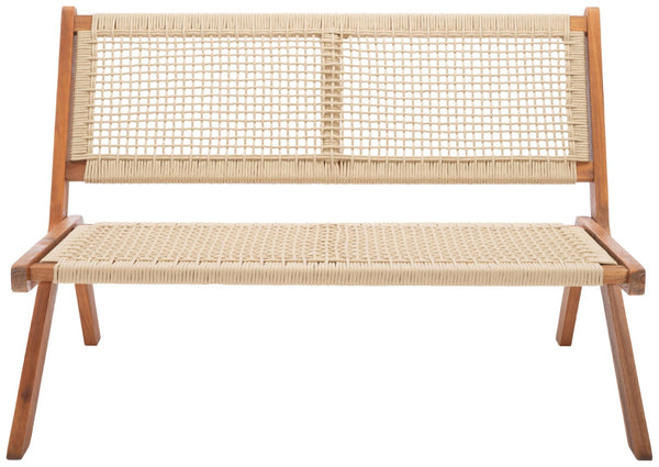 Safavieh KOBINA Outdoor Bench - Modern Sculpted Design with Durable Folding Frame for Stylish Patio Seating Natural / Natural PAT7304A