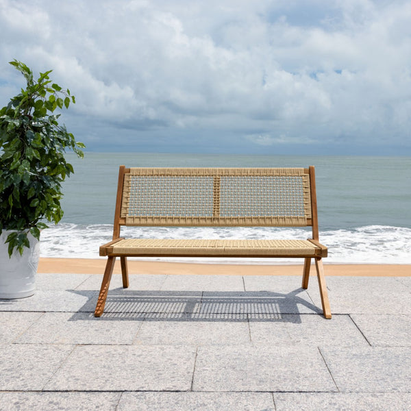 Safavieh KOBINA Outdoor Bench - Modern Sculpted Design with Durable Folding Frame for Stylish Patio Seating Natural / Natural PAT7304A