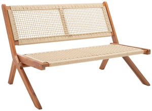 Safavieh KOBINA Outdoor Bench - Modern Sculpted Design with Durable Folding Frame for Stylish Patio Seating Natural / Natural PAT7304A