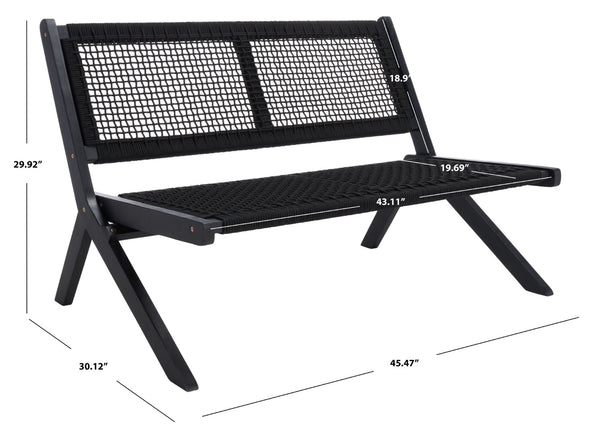 Safavieh KOBINA Outdoor Bench - Modern Sculpted Design with Durable Folding Frame for Stylish Patio Seating Black / Black PAT7304C