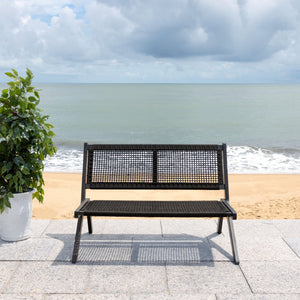 Safavieh KOBINA Outdoor Bench - Modern Sculpted Design with Durable Folding Frame for Stylish Patio Seating Black / Black PAT7304C