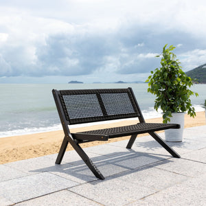 Safavieh KOBINA Outdoor Bench - Modern Sculpted Design with Durable Folding Frame for Stylish Patio Seating Black / Black PAT7304C