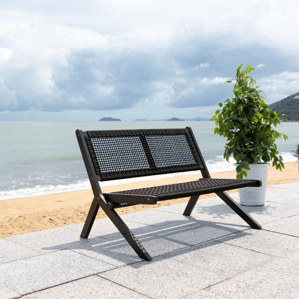 Safavieh KOBINA Outdoor Bench - Modern Sculpted Design with Durable Folding Frame for Stylish Patio Seating Black / Black PAT7304C