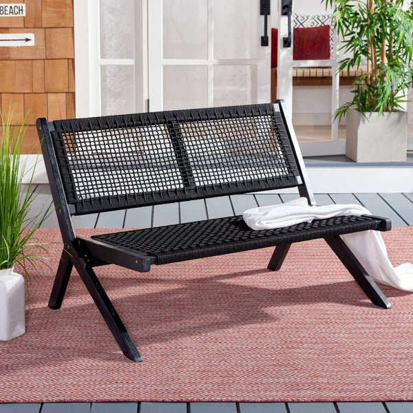 Safavieh KOBINA Outdoor Bench - Modern Sculpted Design with Durable Folding Frame for Stylish Patio Seating Black / Black PAT7304C