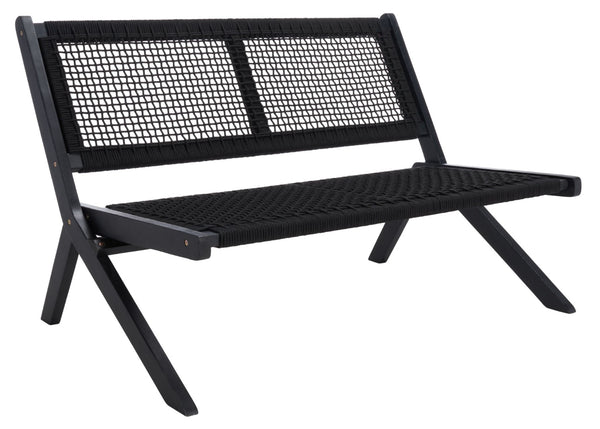 Safavieh KOBINA Outdoor Bench - Modern Sculpted Design with Durable Folding Frame for Stylish Patio Seating Black / Black PAT7304C