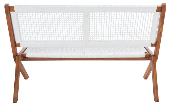 Safavieh KOBINA Outdoor Bench - Modern Sculpted Design with Durable Folding Frame for Stylish Patio Seating Natural / White PAT7304D