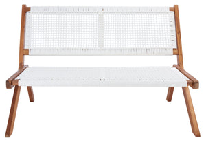 Safavieh KOBINA Outdoor Bench - Modern Sculpted Design with Durable Folding Frame for Stylish Patio Seating Natural / White PAT7304D