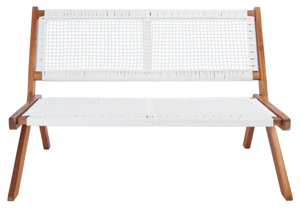 Safavieh KOBINA Outdoor Bench - Modern Sculpted Design with Durable Folding Frame for Stylish Patio Seating Natural / White PAT7304D
