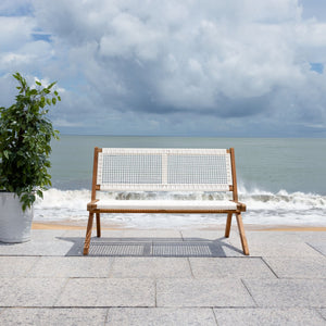 Safavieh KOBINA Outdoor Bench - Modern Sculpted Design with Durable Folding Frame for Stylish Patio Seating Natural / White PAT7304D