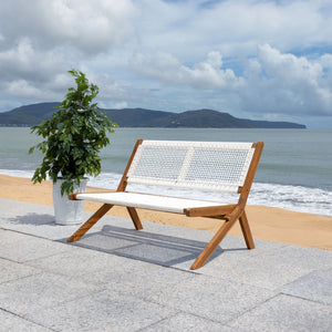 Safavieh KOBINA Outdoor Bench - Modern Sculpted Design with Durable Folding Frame for Stylish Patio Seating Natural / White PAT7304D