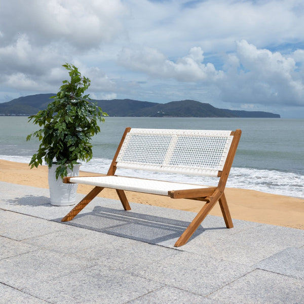 Safavieh KOBINA Outdoor Bench - Modern Sculpted Design with Durable Folding Frame for Stylish Patio Seating Natural / White PAT7304D