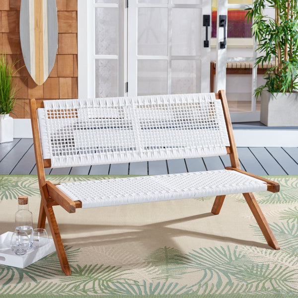 Safavieh KOBINA Outdoor Bench - Modern Sculpted Design with Durable Folding Frame for Stylish Patio Seating Natural / White PAT7304D