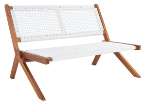 Safavieh KOBINA Outdoor Bench - Modern Sculpted Design with Durable Folding Frame for Stylish Patio Seating Natural / White PAT7304D