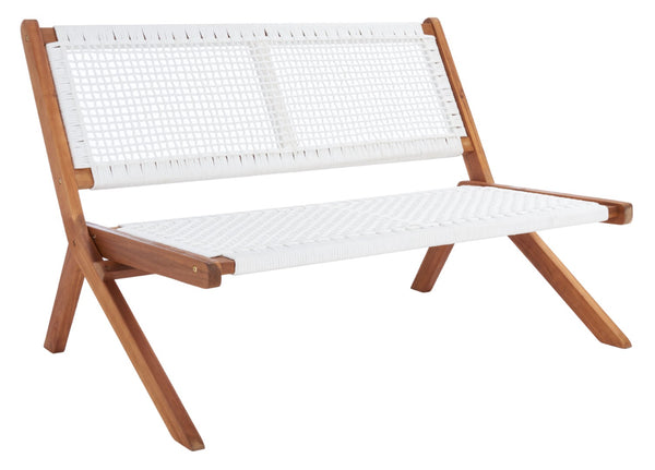 Safavieh KOBINA Outdoor Bench - Modern Sculpted Design with Durable Folding Frame for Stylish Patio Seating Natural / White PAT7304D